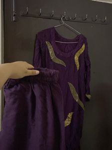 Purple Kurta set with Gold Embellishments