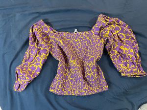 Purple &amp; Yellow Floral Smocked Top