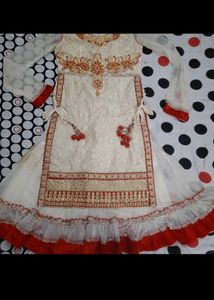 Elegant Cream &amp; Red Anarkali