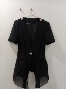 Chic Black Short Sleeve Blazer