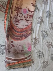 Peach Abstract Print Saree
