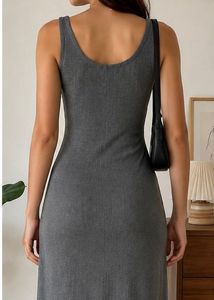 Ribbed Button-Front Midi Dress