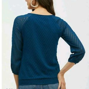 Chic Teal Sheer Chevron Blouse