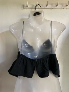 Chic Black Ruffle Crop Top