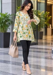 Floral Print Kurta with Embroidery