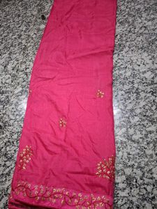 Beautiful Rani Pink Silk Saree with Golden Zari Em