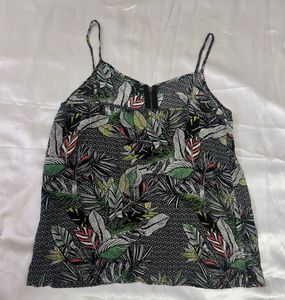 IMPORTED Tropical Print Cami Top with Zipper Detai