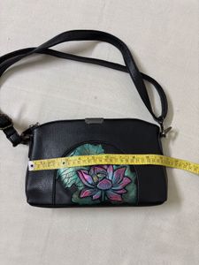 Leather Embossed Lotus Crossbody Bag