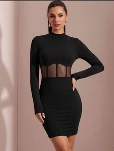 Chic Black Mesh Panel Bodycon Dress