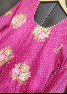 Rose Color Golden Floral Work Gown For 42 Bust