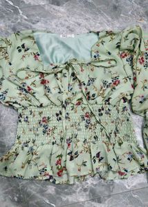 Floral Print Smocked Peplum Top
