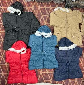 Quilted Navy Winter Coat with Fur Hood