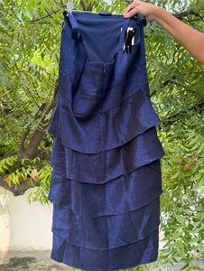 Elegant Navy Tiered Strapless vintage Dress
