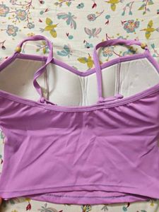 Lavender Strappy Y2k Top with Wood Accents