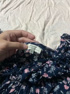 Off Shoulder Floral Print Navy Blue Top