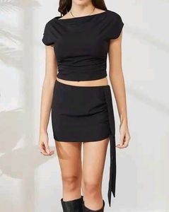 Shein Boat Neck Extended Sleeve Crop Top with Skir