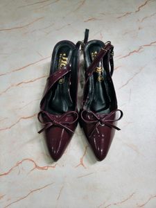 Chic Burgundy Slingback Bow Heels
