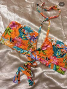 Vibrant Tropical Print Halter Bikini Top