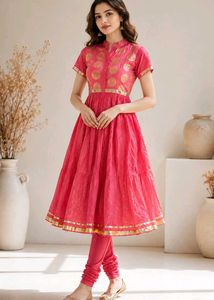 SRISHTI Pink & Gold Anarkali Kurta Churidar