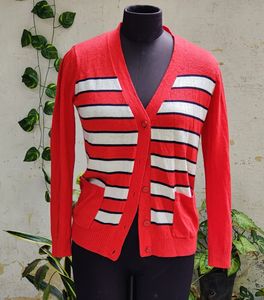 Forever 21 Womens Sweater Medium Red Striped Long