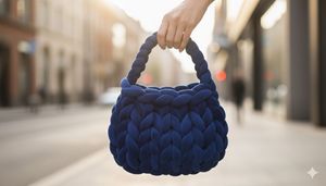 Authentic Chunky Knit Navy Blue Hobo Bag