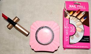 combo of makeup kit, lipstick and nail kit