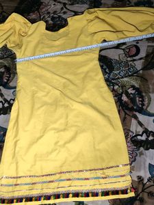 Bright Yellow Kurta with Embellished Sleeves