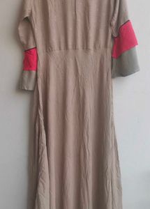 Elegant Beige Kurta with Pink Bell Sleeves