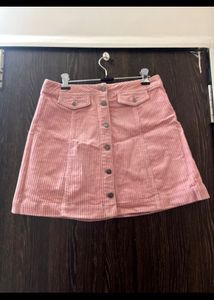 Pink Corduroy Button-Front Skirt