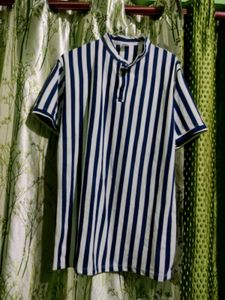 Men's Striped Band Collar Shirt