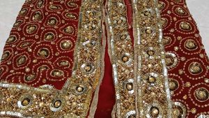 bridal full work Maroon Sequin Dress Material