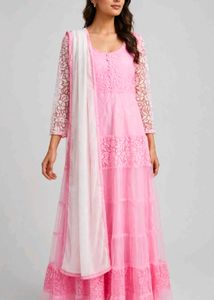 Stunning Pink Ethnic Gown with Dupatta