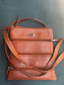 Tan Leather Crossbody Multizip Bag
