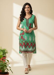 Green Embroidered Kurta Top