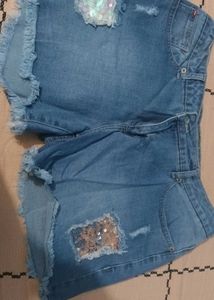 Denim Shorts with Sequins