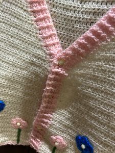 Hand Knitted Crochet Cardigan with Embroidery