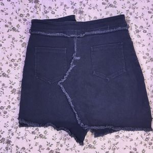 Edgy Distressed Black Denim Skirt