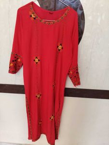 Vibrant Red Embroidered Kurta Set