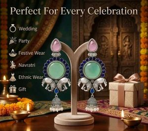 Oxidized Silver Elephant Jhumka Earrings