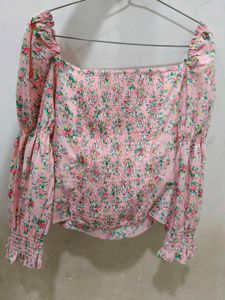 Pink Floral Puff Sleeve Top