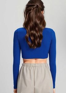 Blue Square Neck Long Sleeve Crop Top