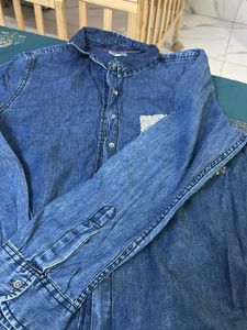 Blue Denim Shirt with Sparkly Pocket
