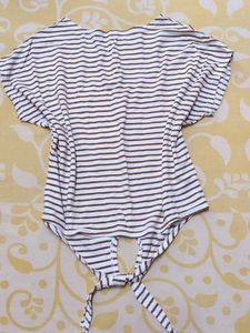 Striped Tie-Front Top with Bow Detail