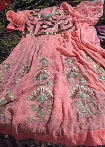 Unstitched Party Wear Ethnic Gown With Beautiful E