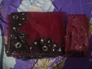 maroon net saree