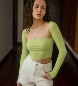 Sage/lime Green Ribbed Square-Neck Cropped Top