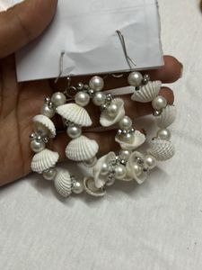 Seashell Pearl Hoop Earrings