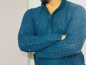 Stylish Navy Sequins Blue Kurta Set