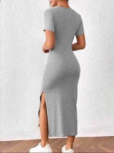 Elegant Grey Midi Bodycon Dress