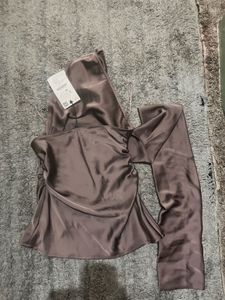 Zara Mauve Satin Halter Scarf Top - Size Small